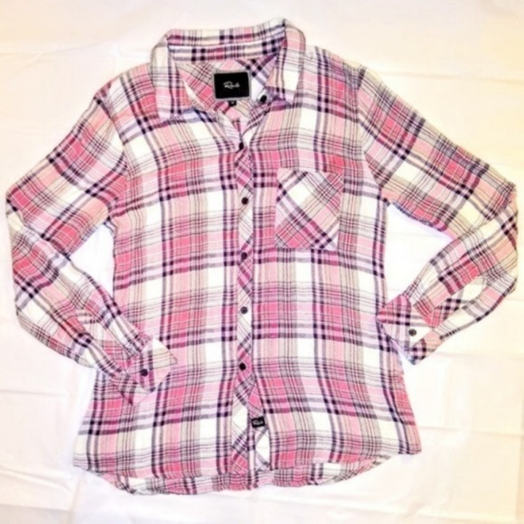Rails Salmon Britt Plaid Rayon Button Down Shirt M - Picture 2 of 8